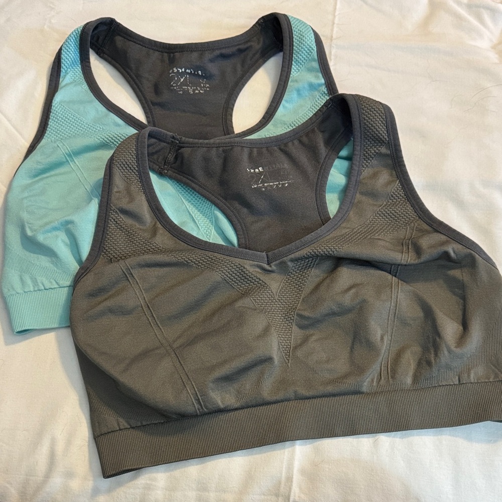 Sport Essentials Seamless Sports Bra Set -‎ Charcoal and Aqua 2x